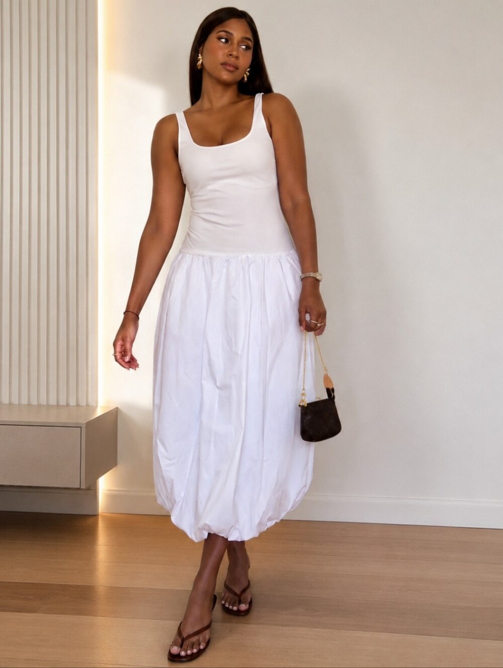 Zara Voluminous Balloon Midi Dress White Size S - Picture 4 of 15